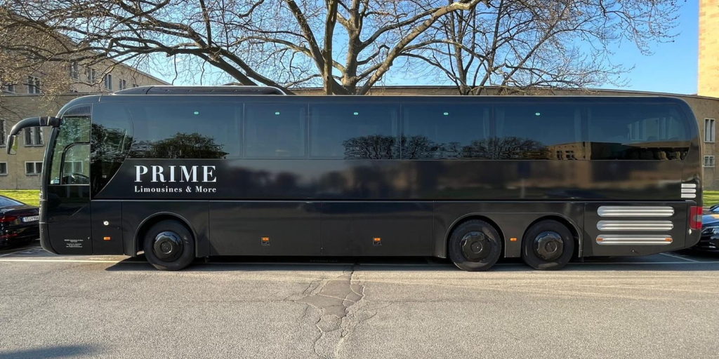 A new large black coach from prime Limousines that customers can hire in Berlin.